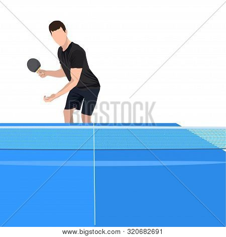 Ping Pong Game Player And Equipment, Vector Isolated Illustration