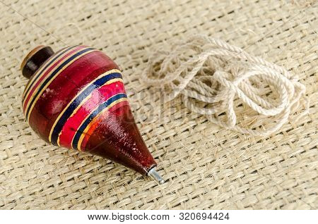 Traditional Trompo Mexican Handcraft Wooden Toy And Rope