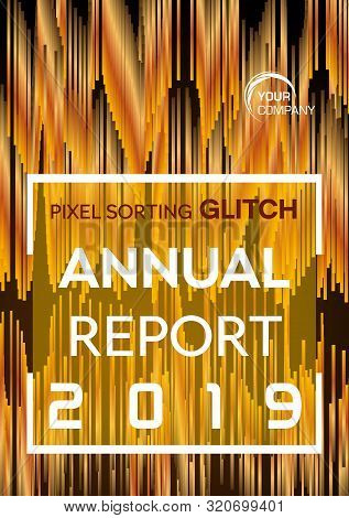 Pixel Sorting Glitch Style In Gold Color. Annual Report, Flyer, Abstract Background Concept