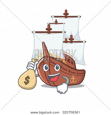 With Money Bag Pirate Ship Isolated With The Cartoon