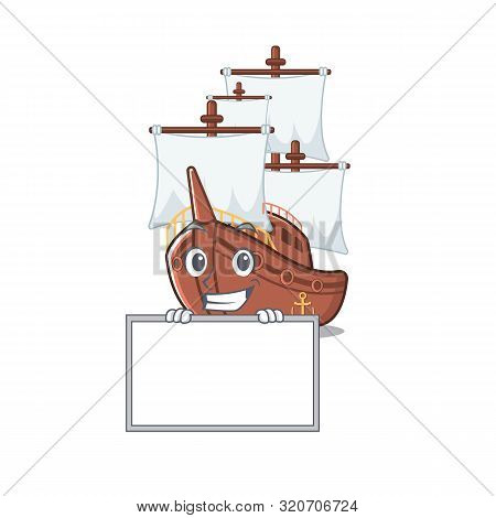 Grinning With Board Pirate Ship Isolated With The Cartoon