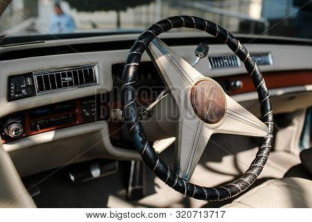 Interior Of A Classic American Car. Auto Texture