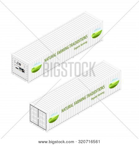 Refrigerated Container Isometric View Isolated On White Background.