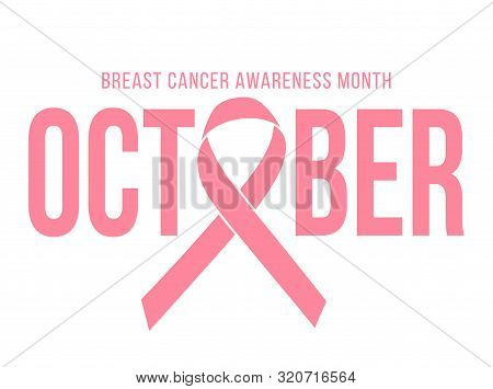 Realistic Pink Ribbon. Symbol Of World Breast Canser Awareness Month In October. Vector Illustration