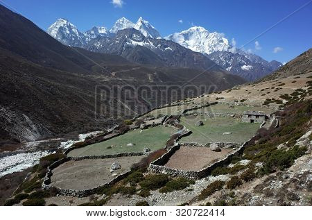 One old stone house in Chuto on the Everest trek in Himalayas mountains, Near Pheriche pass. Sagarmatha national park, Solukhumbu, Nepal