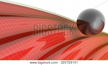 Black Glossy Sphere Over A Red Waving Sufrace - 3d Rendering Illustration