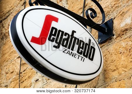Les Cheres, France - August 15, 2019: Segafredo Logo On A Wall. Segafredo Is An Italian Coffee Roast