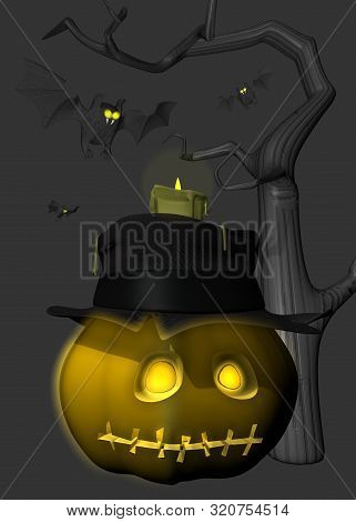3d Toon Spooky Halloween Pumpkin In Hat