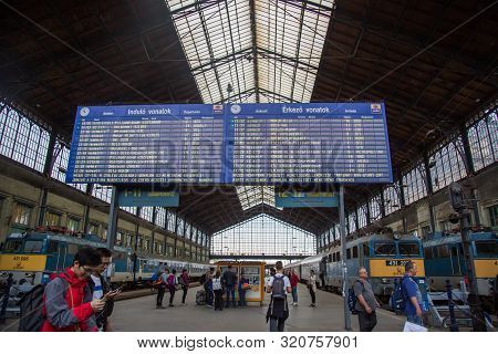 Budapest, 052019 Nyugati Station Territory And Passengers, Departure Or Arrival Board