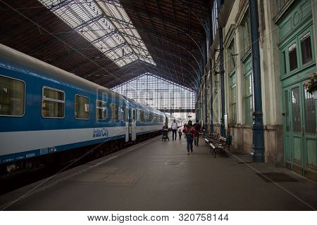 Budapest, 05.2019:  Nyugati Station Territory, Train And Passengers