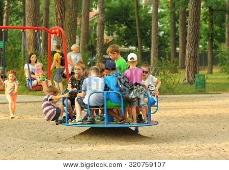 Irpin, Ukraine - June 16, 2018: Overcrowded Children Playground