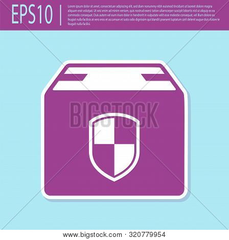 Retro Purple Delivery Pack Security Symbol With Shield Icon Isolated On Turquoise Background. Delive