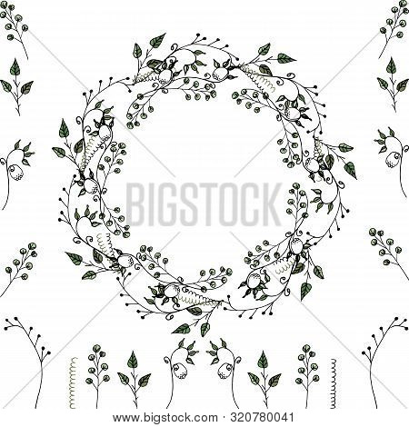 Vektor Set Of Delicate Floral Frame And Isolated Floral Elements For Decoration Of Greeting Cards, W