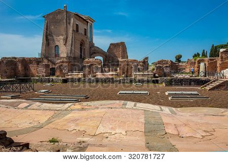 Rome, Italy - April, 2018: Ruins Of A Beautiful Decorated Floor At The Flavian Palace Also Known As 