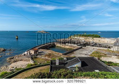 Roscoff, France - July 31, 2018: Seafood Hatchery Industry High Angle View