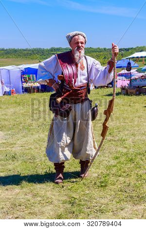 Dnipropetrovsk Region, Ukraine - June 2, 2018: Ukrainian Cossack During Ethno-rock Festival Kozak Fe
