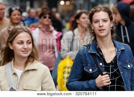 Copenhagen, Denmark - September 4, 2019: Crowded Shopping Street Stroget.
