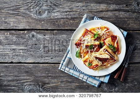 Meat And Mushrooms Stuffed Crepes Crisped Up In Butter, Krokiety Z Miesem, Polish Cuisine, Served On