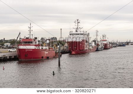 New Bedford, Massachusetts, Usa - September 6, 2019: Surveying Vessels Fugro Enterprise, Geosea, Kom