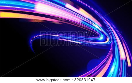 A Futuristic Illustration In Vector Of Light Trails In Cyberpunk Style, Light Speed Effect, Slow Shu
