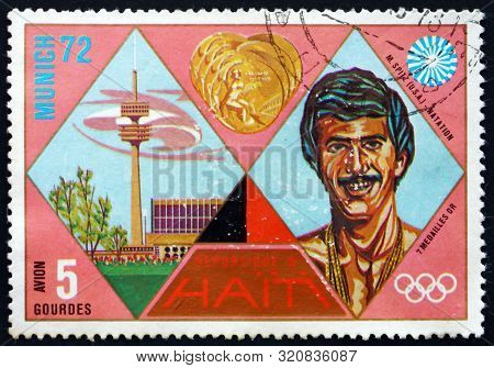 Haiti - Circa 1972: A Stamp Printed In Haiti Shows Mark Spitz, Gold Medal Winner, 1972 Summer Olympi