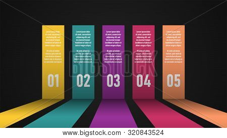 Modern Design Template With Five Numbered Banners On A Black Background. Vector Illustration