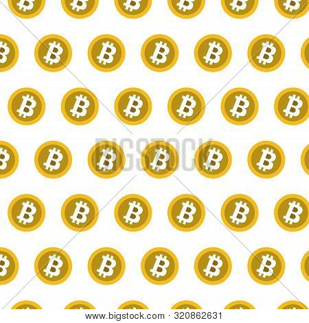 Seamless Pattern From Coins Bitcoin On A Black Background. Mining Of Crypto-currencies. Vector Illus