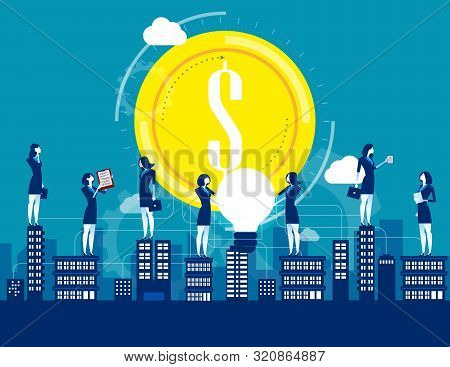 Business City. Business Team Working On City. Concept Business Growth Vector Illustration, Flat Cart