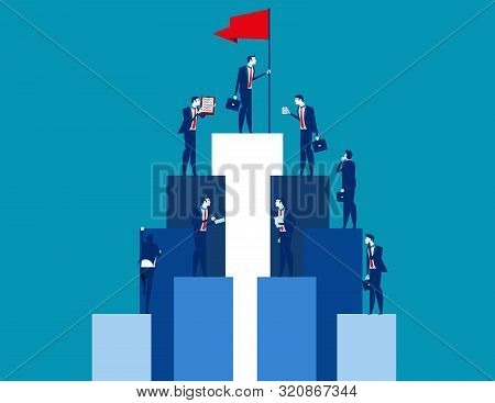 Market Peak, Teamwork And Partnership Working To Business Success. Concept Business Vector Illustrat