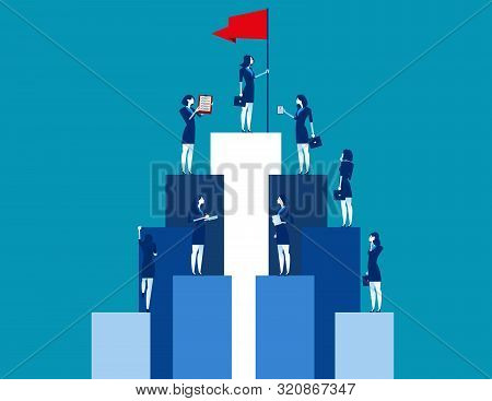 Market Peak, Teamwork And Partnership Working To Business Success. Concept Business Vector Illustrat