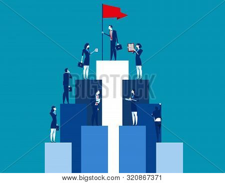 Market Peak, Teamwork And Partnership Working To Business Success. Concept Business Vector Illustrat