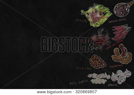 Sketch Of Ingredient Of Thai Chilli Pepper Sauce