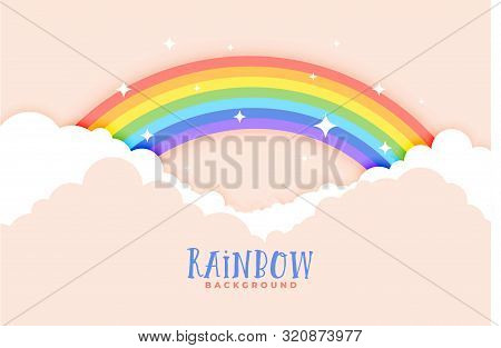 Cute Rainbow And Clouds Pink Background Design