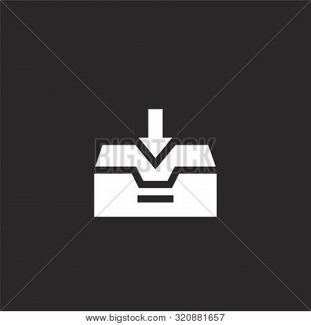 Inbox Icon. Inbox Icon Vector Flat Illustration For Graphic And Web Design Isolated On Black Backgro