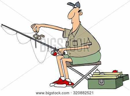 Illustration Of A Fisherman Holding His Pole And A Nightcrawler On A Hook.