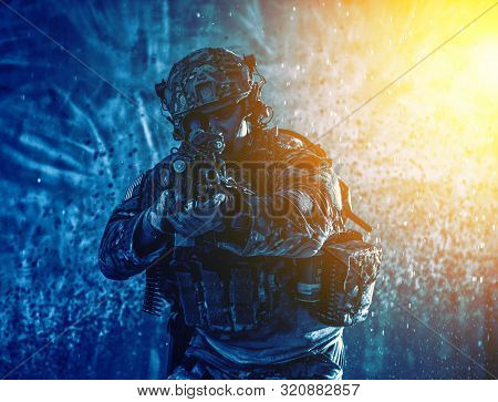 Marine Riders Machine Gunner Landing On Coast