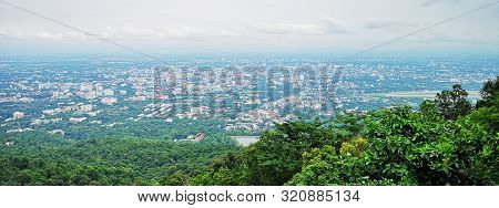 Panorama View Of Chiang Mai City, Famous City In Northern Of Thailand, Taken From Pratat Doi Suthep 
