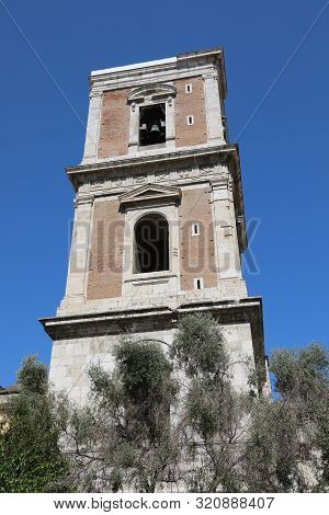 Belltower Of Saint Clare Also Called Santa Chiara In Italian Language In Naples Italy