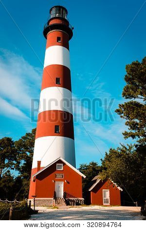 Grand Rapids, Mi/usa - July 16th 2015: Portrait View Of The Lighthouse On Assateague Island In Virgi
