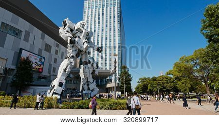 Tokyo, Japan 30 June 2019: Unicorn Gundam robot statue in odaiba