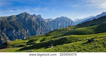 Panorama of Himalayas mountains. Kullu Valley, Himachal Pradesh, India