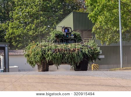 German Army Infantry Fighting Vehicle  Drives On Tactical Exercise At Military Training Area