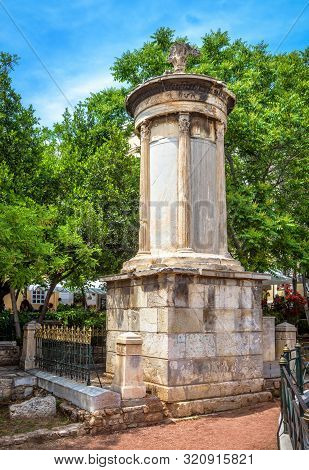 Monument Of Lysicrates, Athens, Greece. It Is An Ancient Landmark Of The City. Classical Greek Ruins