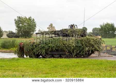 German Army Infantry Fighting Vehicle  Drives On Tactical Exercise At Military Training Area