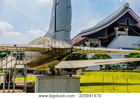 Cheonan, South Korea; August 8, 2019: Tail Section Of Decommissioned Douglas C-47 Skytrain On Displa