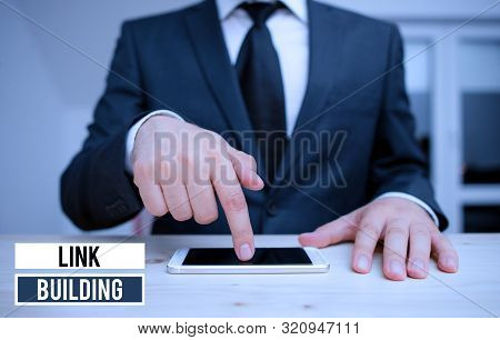 Conceptual Hand Writing Showing Link Building. Business Photo Showcasing Seo Term Exchange Links Acq