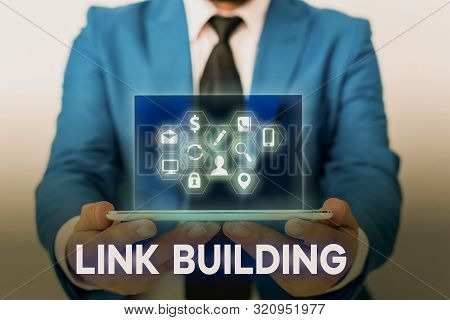 Handwriting Text Link Building. Concept Meaning Seo Term Exchange Links Acquire Hyperlinks Indexed.