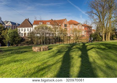 Jever, Germany - February 24, 2019: Castle Park And Historic Buildings In Jever, Germany