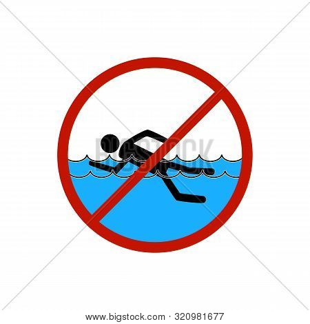 No Swimming. Sign In Red Circle. Dangerous Dive. Sign Danger On Beach, In River, Sea, Water. Warning