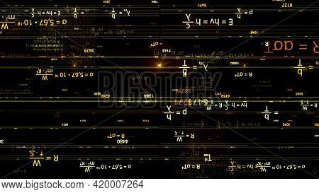 Physical Science Background With Golden Formulas Mirrored On Black Background, Seamless Loop. Animat